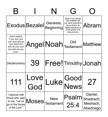 BIBLE BINGO Card