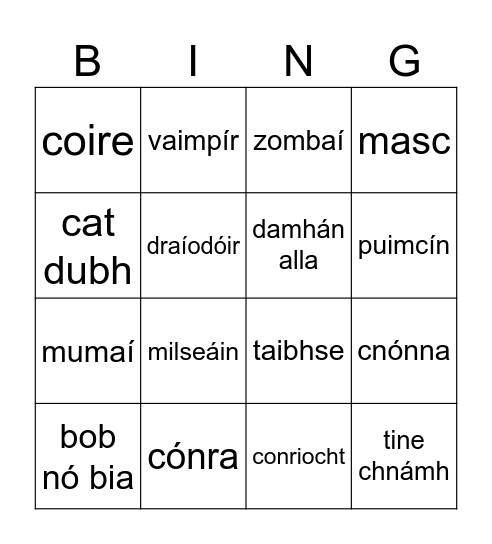 Bingo Oíche Shamhna Bingo Card