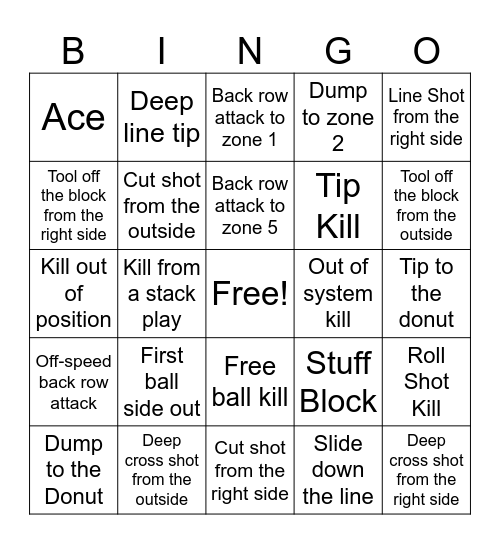 Volleyball BINGO Card