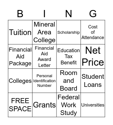 FINANCIAL AID  Bingo Card
