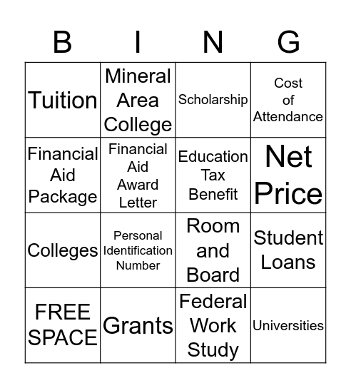 FINANCIAL AID  Bingo Card