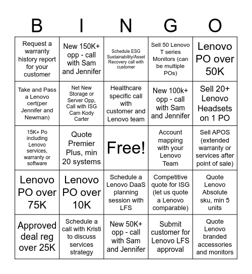 Lenovo Q4 Bingo Card
