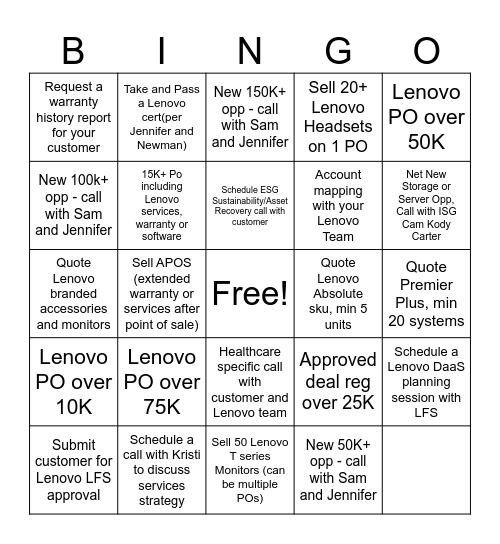 Lenovo Q4 Bingo Card