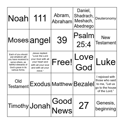 BIBLE BINGO Card