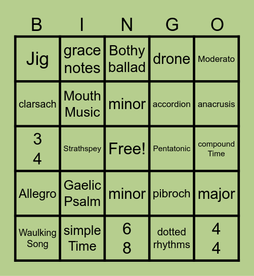 N5 Music of Scotland Bingo Card