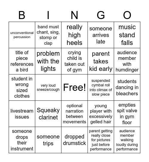 Band Bingo Card