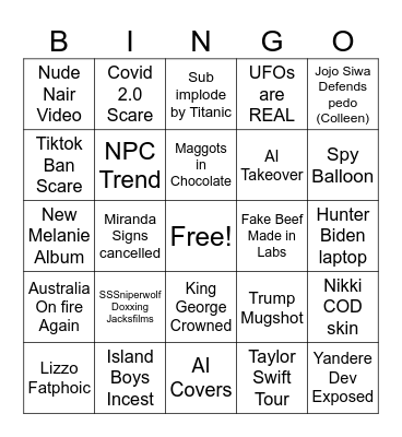 2023 Bingo Card Bingo Card