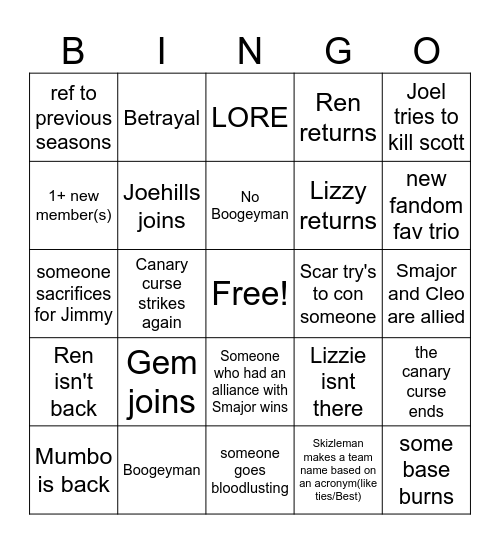 Life series bingo Card