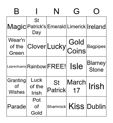 St. Patrick's Day Bingo Card