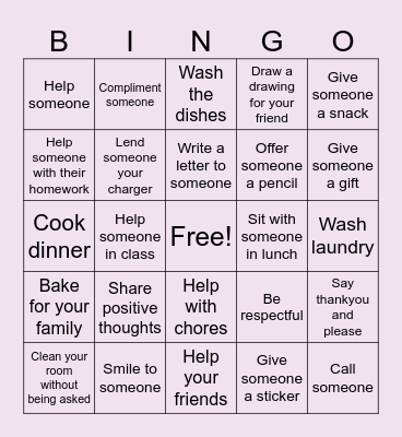 Kindness Bingo Card