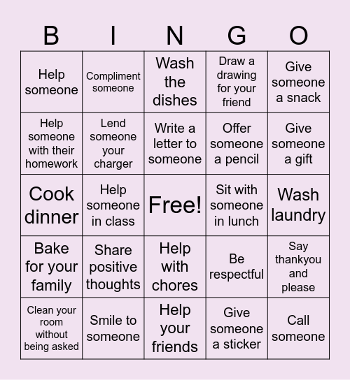 Kindness Bingo Card