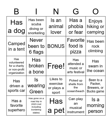 Get to Know You Bingo Card