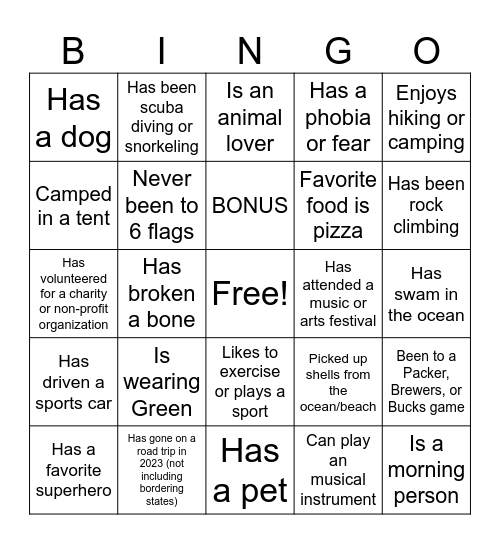 Get to Know You Bingo Card