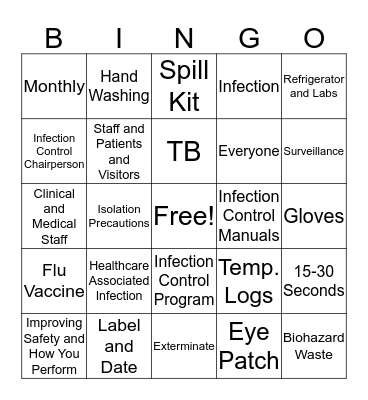 Infection Control Bingo Card