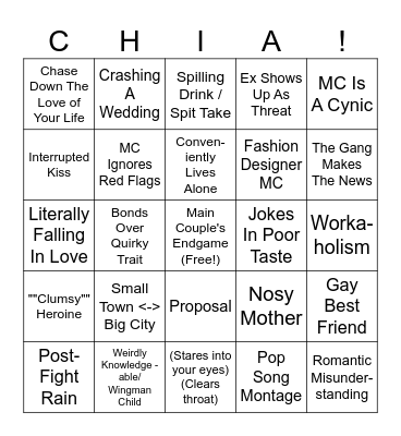 Romcom Bingo Card