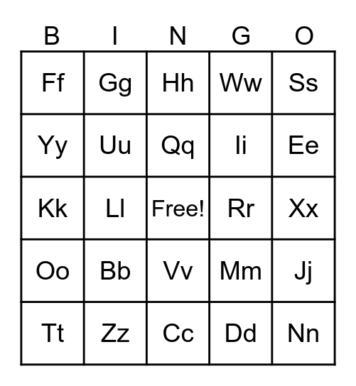 Alphabet Bingo Card