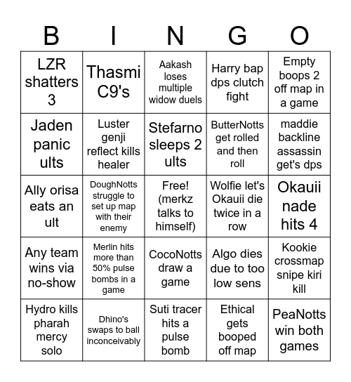 NUEL Bingo Card