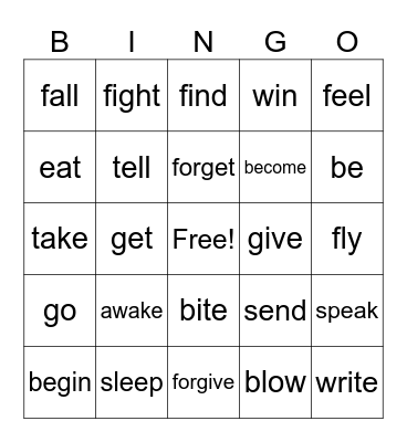 Past participle bingo Card