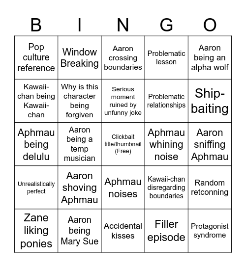 Aphmau Bingo v2 Bingo Card