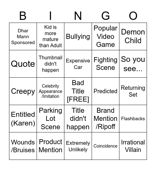 Dhar Mann Bingo Card