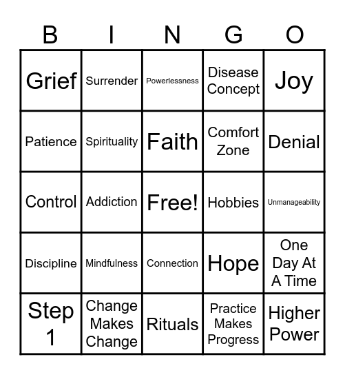 Step 1+2 Bingo Card