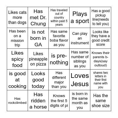 Find someone who... Bingo Card