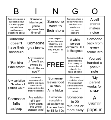 Company Orientation Bingo Card