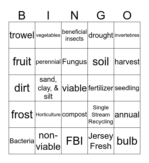 Hoticulture Bingo  Bingo Card