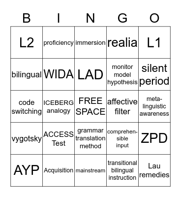 Language Bingo Card