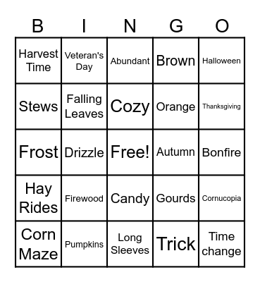 Fall Harvest Bingo Card