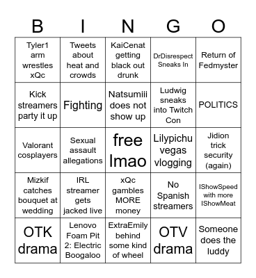 Twitch Con 2023 Bingo Card