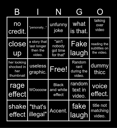 ssniperwolf bingo Card