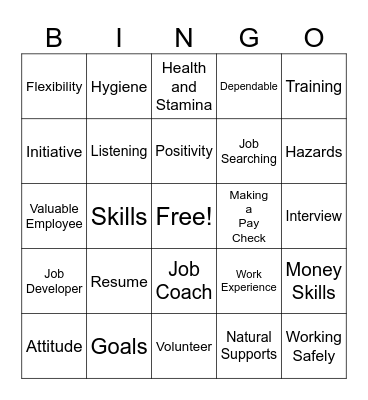 Employment Words Bingo Card