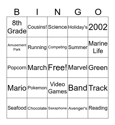 Diego's Bingo Card
