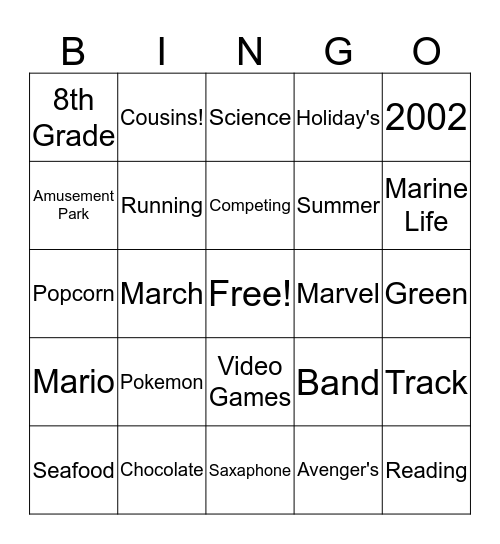 Diego's Bingo Card