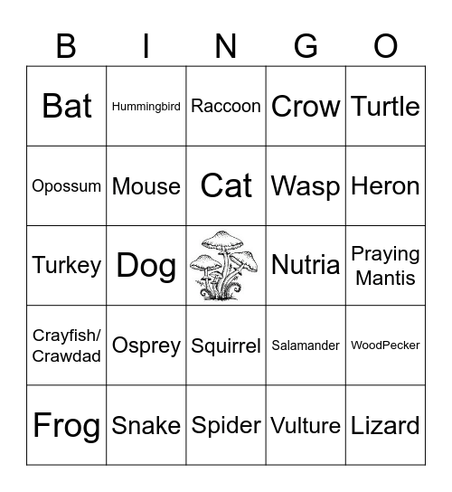 Public Works Wildlife Bingo Card