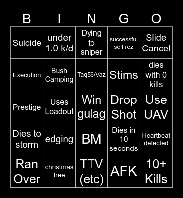 Big Puffer Warzone Bingo Card