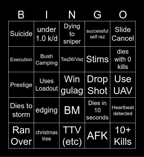 Big Puffer Warzone Bingo Card
