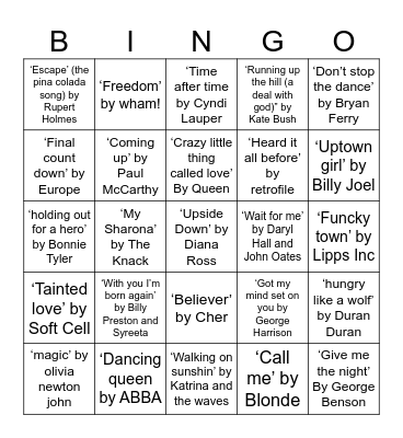 Pannawonica Musical Bingo Card