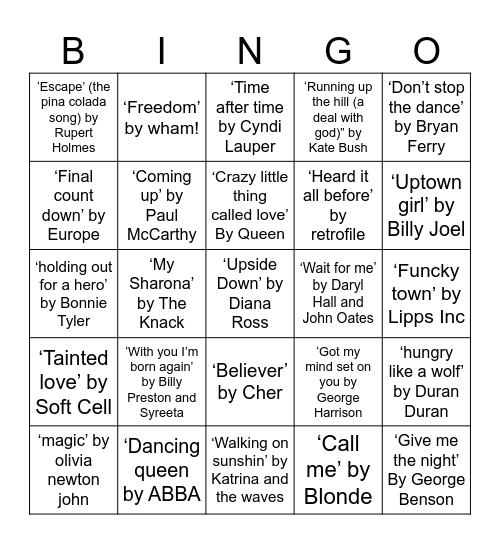 Pannawonica Musical Bingo Card
