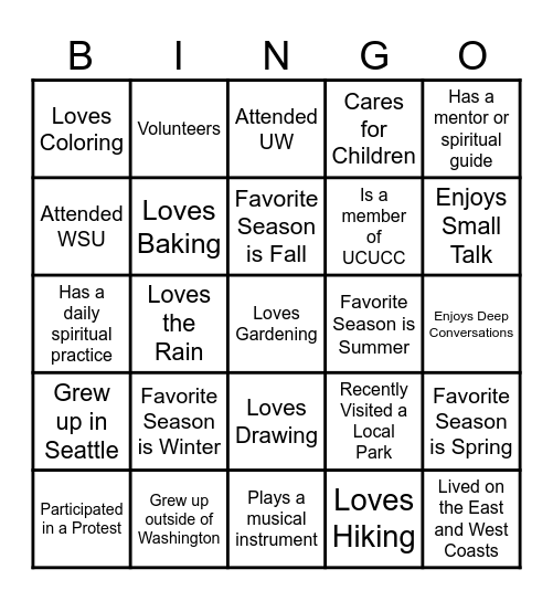 Celebration Bingo Card