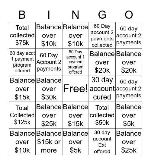 60 Day Bingo Card
