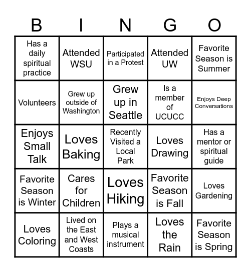 Celebration Bingo Card