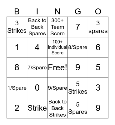 Bowling Bingo Card