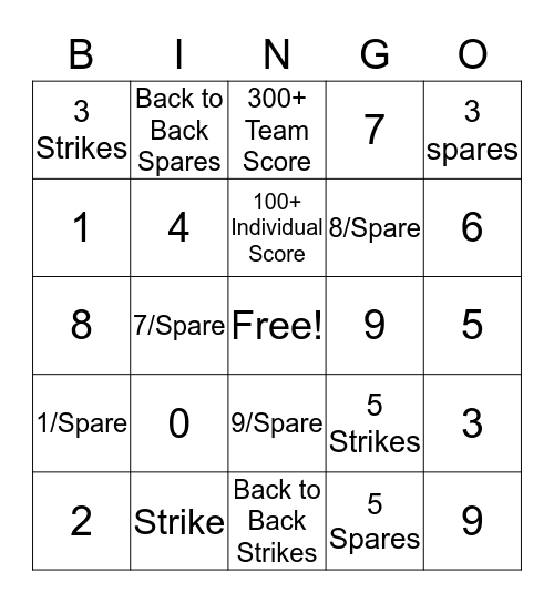 Bowling Bingo Card