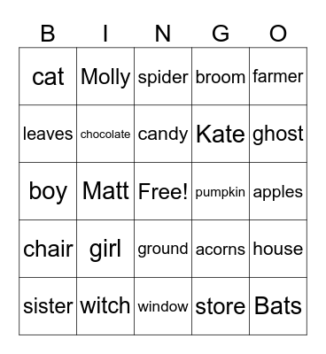 Noun Bingo Card