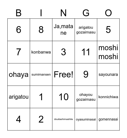 Greeting and Expression Bingo Card