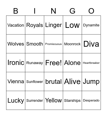 One Word Titles Bingo Card