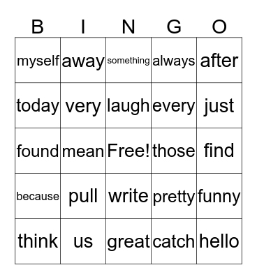 1B Tricky Words Bingo Card