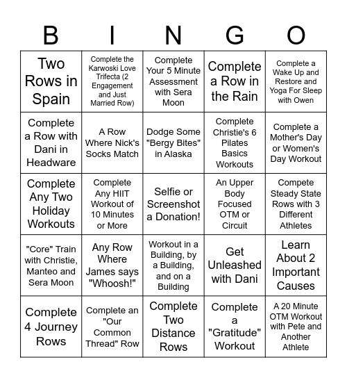 Hydrow Gratefulness Bingo! Bingo Card